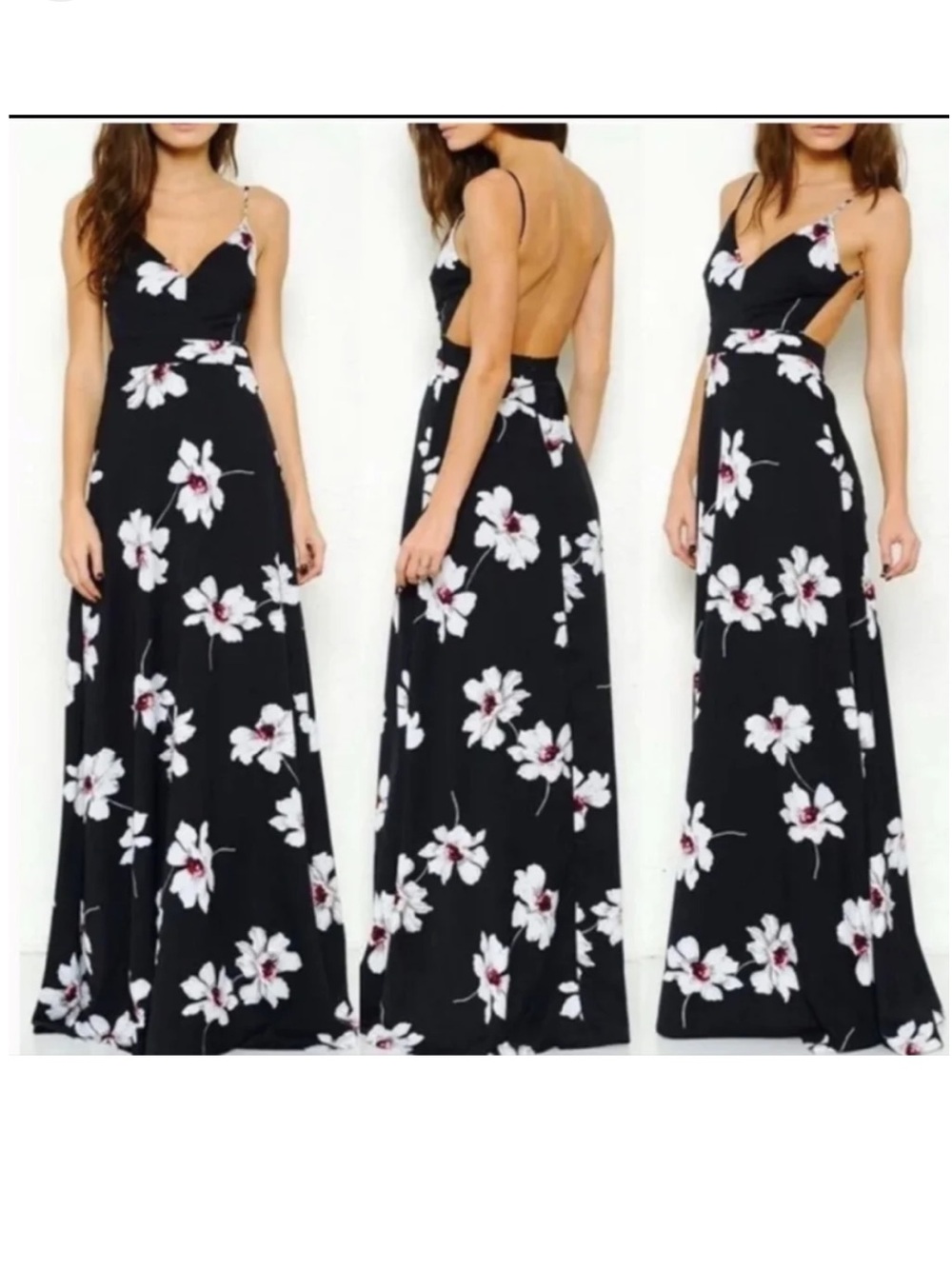 NWT Baluoke backless floral maxi dress black cream size Small